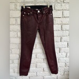 True Religion Halle super skinny  shiny maroon jeans